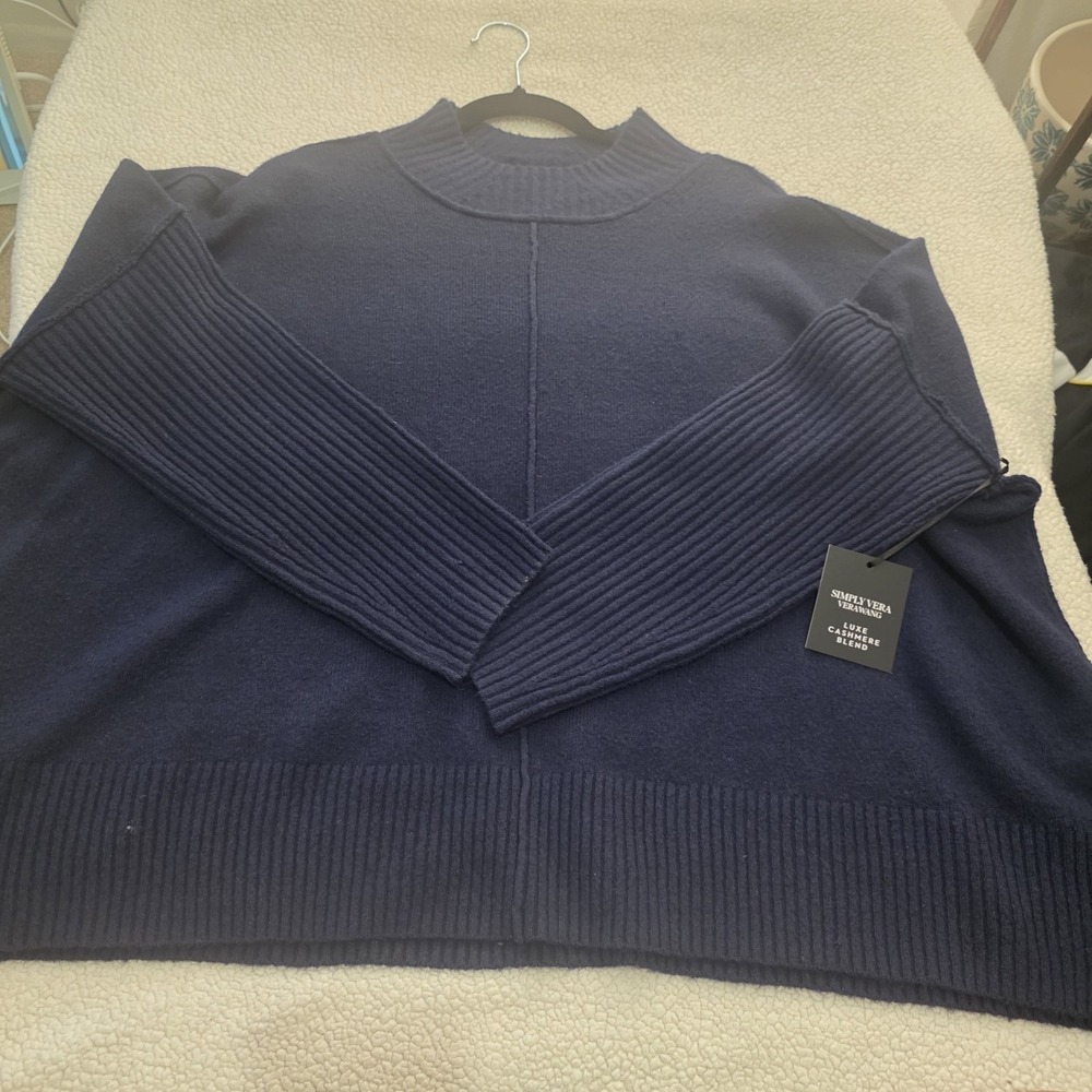 Simply Vera Vera Wang Navy Luxe Cashmere Blend Mock Neck Sweater XXL NWT